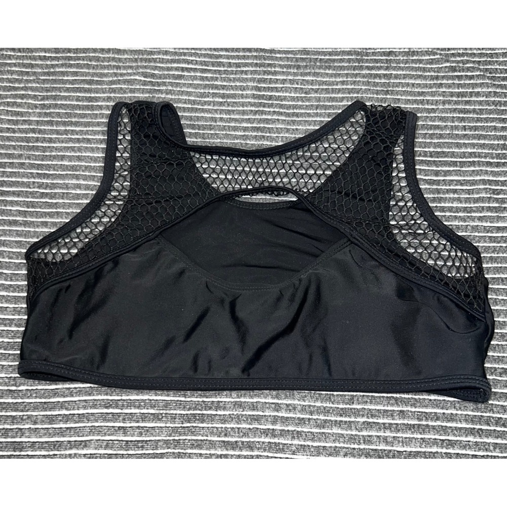 SHEIN‎ Womens Black Fishnet Mesh Cutout Sporty Bikini Swim Top Large